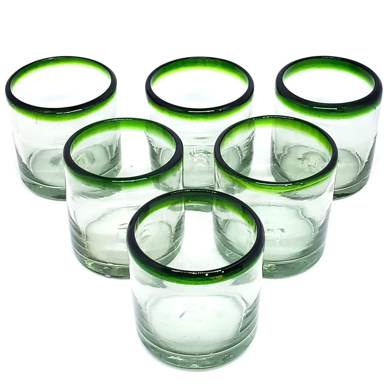 MexHandcraft Emerald Green Rim 8 oz DOF Rock Glasses (set of 6), Recycled Glass, Lead-free, Toxin-Free (DOF Rocks) - Image 5